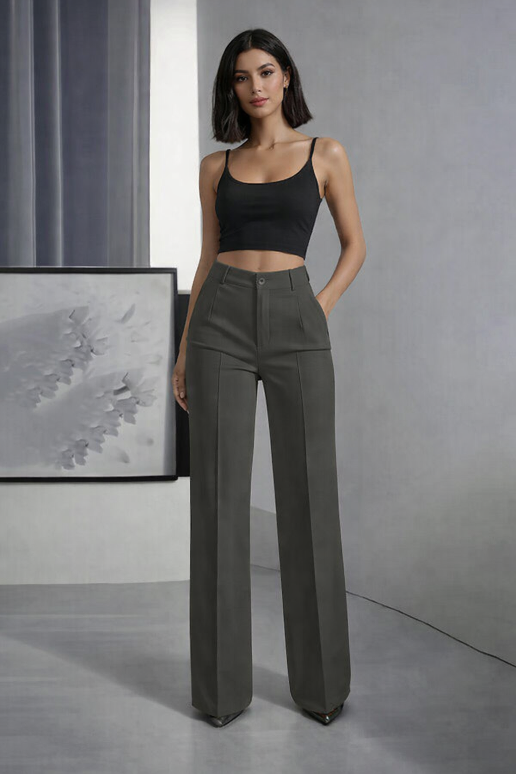 Pantalones de traje de mujer con cintura alta