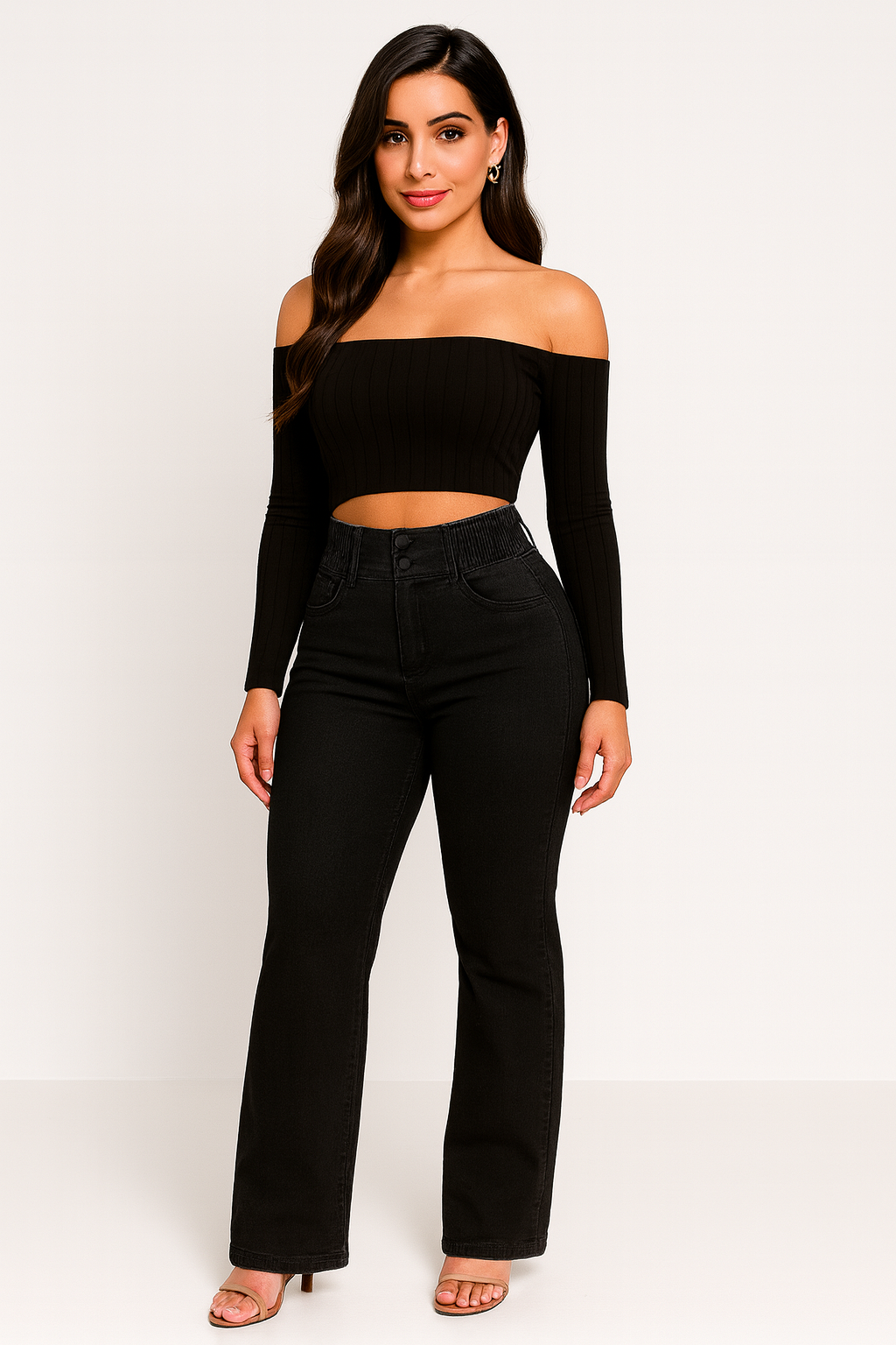 Noa- Vaqueros acampanados elásticos de cintura alta