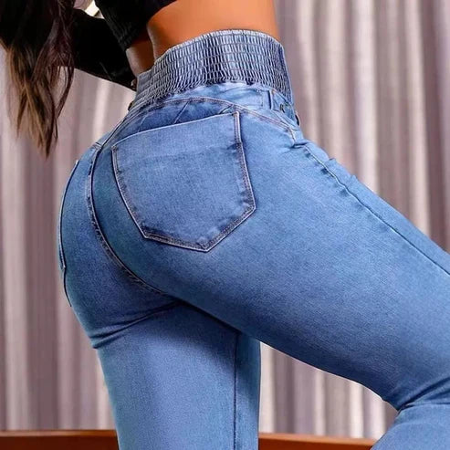 Noa- Vaqueros acampanados elásticos de cintura alta